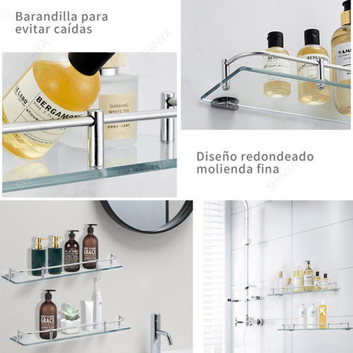 Organizador Ducha Repisa Baño Set 2 Vidrio Templado Norplat Plata