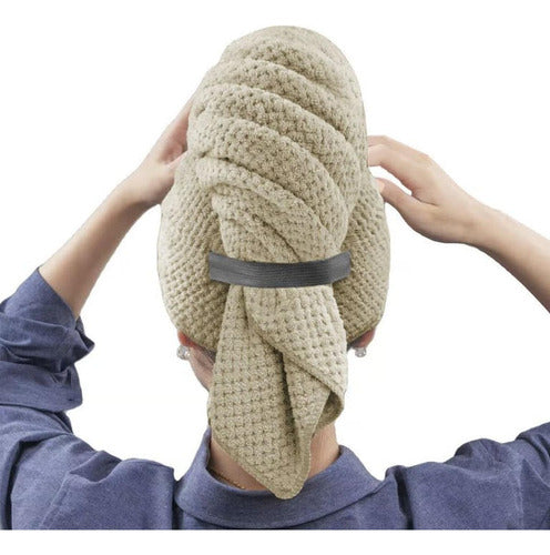 Toalla Turbante Para El Cabello Pelo De Microfibra - Norplat Beige Lisa