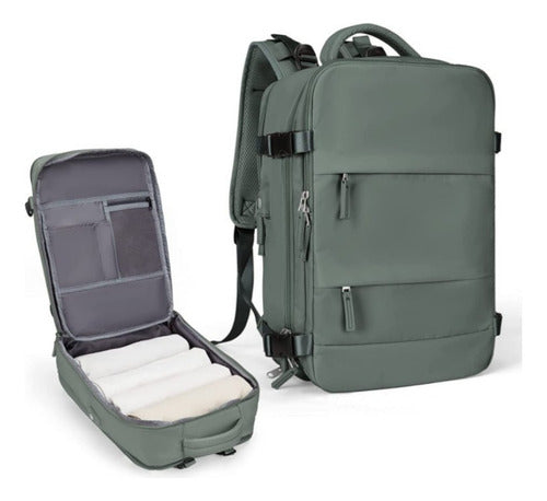 Mochila Notebook Viaje Ligera Vuelo Cabina Mano - Norplat Verde Musgo Liso