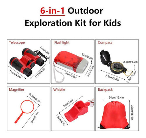 Juguete Exploración Binoculares Linterna 6en1 Niños Norplat Rojo