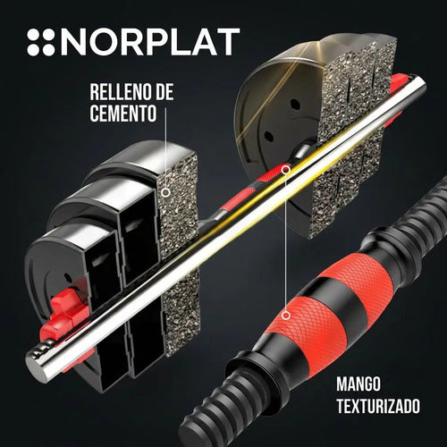 Set Mancuernas Ajustable Norplat 30kg Juego De Pesas Unibles Negro