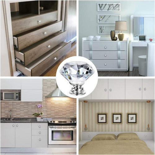 Tirador Cristal Forma Diamante Cajón Armario 10pcs - Norplat Plateado Diamante