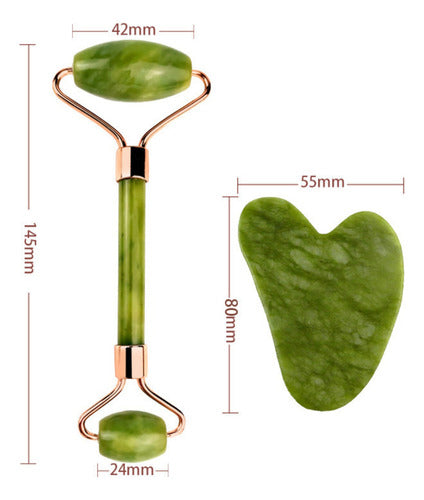 Set Rodillo Gua Sha Piedra Jade Masajeador Facial Linfático Jade