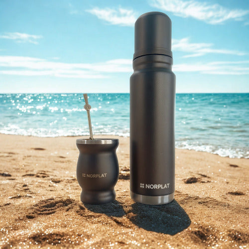 Termo De Agua Caliente Matero 1 Litro Acero Premium Norplat Negro