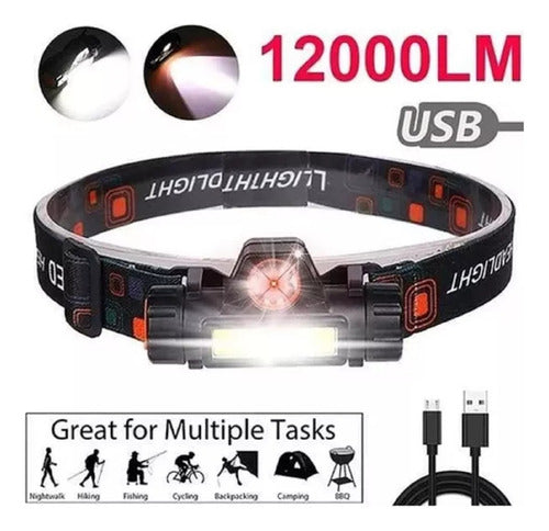 Linterna Frontal Recargable Foco Cabeza Linterna Minera Foco Blanco Negro