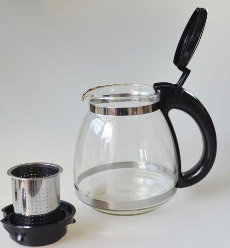Tetera Jarra Vidrio Filtro Acero Inoxidable Té 1.1lt Norplat Negro