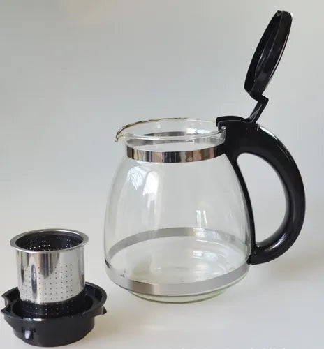 Tetera Jarra Vidrio Filtro Acero Inoxidable Té 1.1lt Norplat Negro