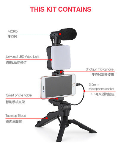 Kit De Grabación Bluetooth Luz Led Y Soporte Trípode Norplat Negro