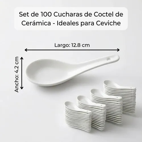 Pack 100 Cucharas Norplat - Ceviche - Coctel - Mini Cucharas Blanco