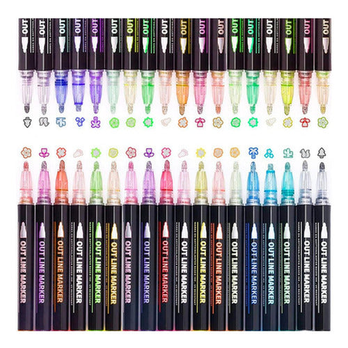 Lapices Marcadores Mágicos Metálicos Con Contorno 36 Colores Multicolor