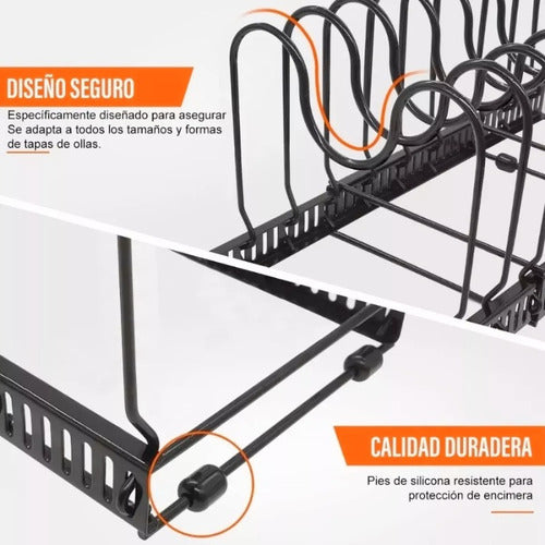 Organizador De Tapas Ollas Sartén Expansible Cocina Norplat Negro
