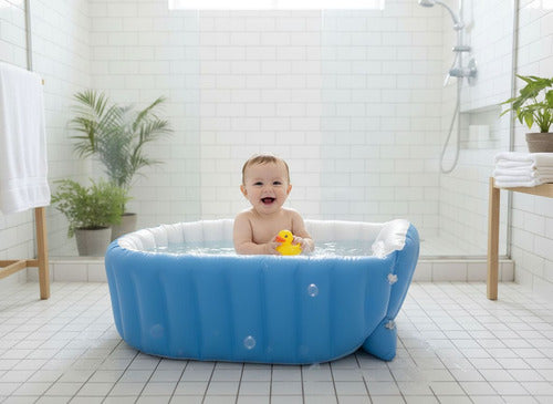 Tina Baño Bebe Portatil Bañera Plegable + Inflador - Norplat Azul Lisa