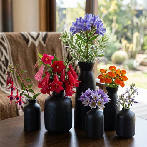 3 Floreros Norplat - Jarron Cerámica Decorativos Para Mesa Negro Lisa