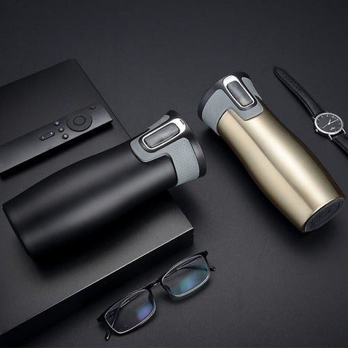 Vaso Mug Cukin Vaso Térmico 420 Ml - Autosellante Y Bloqueo Plateado Liso