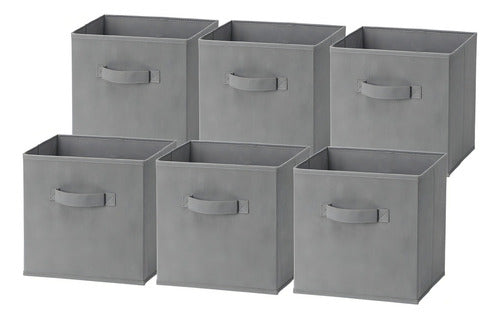Kit 6 Cajas Organizadoras Cubo Plegables Closet Ropa Norplat Gris Oscuro Lisa