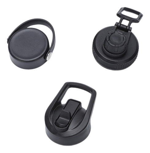 Termo Botella Agua Termica Acero Inoxidable 740ml + 3 Tapas Negro