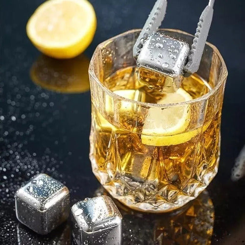 Set 4 Cubos De Acero Inoxidable Para Enfriar Bebidas Plateado