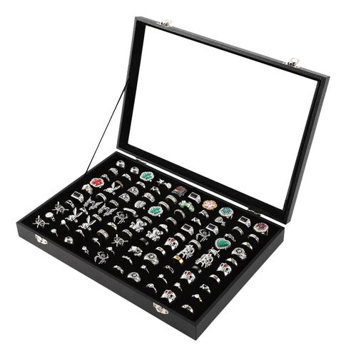 Organizador Exhibidor 100 Anillos Aros Terciopelo - Norplat Negro