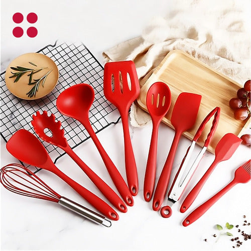 Set De 10 Utensilios Antiadherentes De Cocina Silicona Cukin Rojo