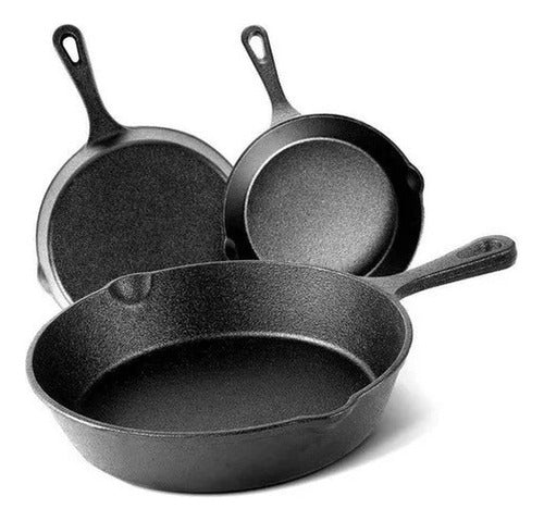 Sartenes De Hierro Fundido Juego De Sartenes 3 Piezas Cukin Negro