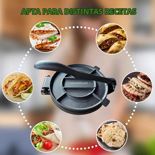 Prensa Tortilla Norplat Hierro Fundido Tortillera Flatbread Negro