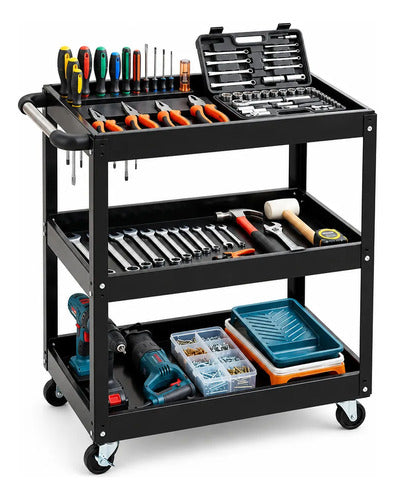 Carro Organizador Porta Herramienta 3 Nivel Metálico Norplat Negro
