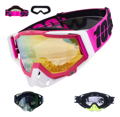 Antiparras Gafas Uv Motocross Scooter Moto Snowboard Norplat Rosa Chicle Dorado Adulto