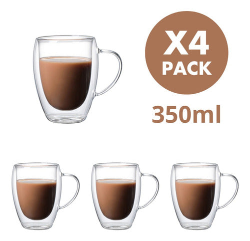 Set 4 Tazas Café Leche Te Doble Pared 350ml Caliente - Cukin