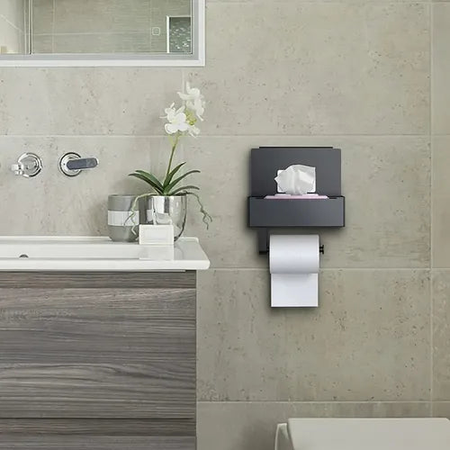 Soporte Porta Rollo Papel Higienico Norplat Confort Y Wipes Negro