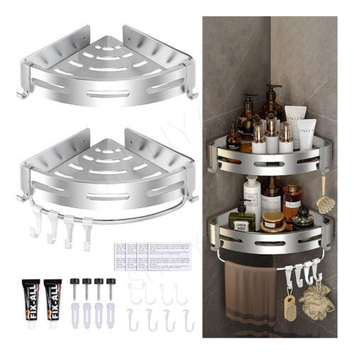 Repisas Esquineras Organizador Baño 2 Pisos Aluminio Norplat Plateado
