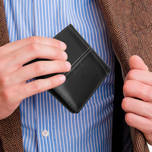 Billetera Hombre Tarjetero Antirrobo Rfid Cuero - Norplat Negro Liso