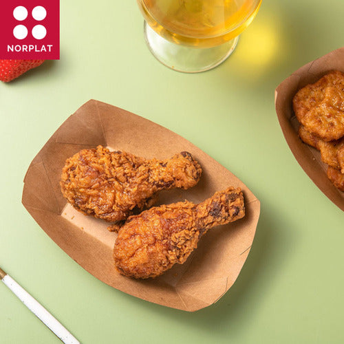 Set 100 Bandeja Kraft Porta Completos Cartón 750cc - Norplat Marrón Claro