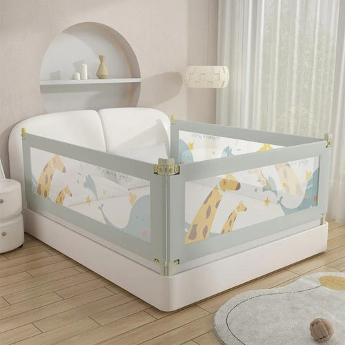 Baranda Cama Seguridad Bebe Plegable Ajustable 200cm Norplat Gris Jirafa Elefante