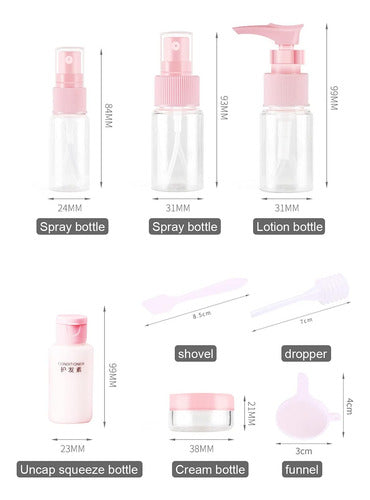 Kit De Viaje Portátil Botella Spray Dispensador Líquidos Celeste Transparente