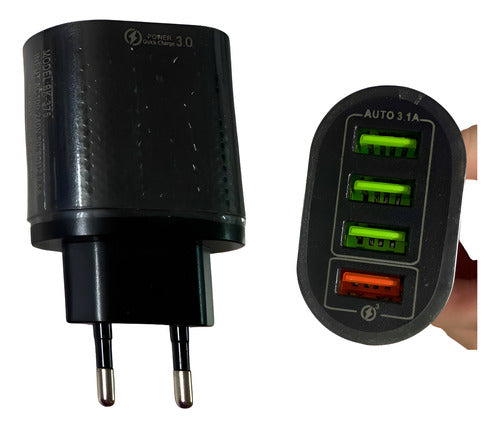 Enchufe Cargador De Viaje Qc3.0 3.1a De Pared 4 Usb 60 W Negro