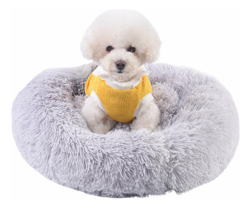 Cama Antiestrés Peluda Para Perros Y Gatos 70cm L Originales Gris Liso
