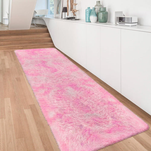 Alfombra Bajada De Cama Peluda 160x60cm 3cm Suave - Norplat Rosa Jaspeado Liso