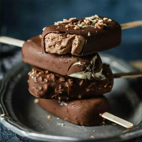 Kit 4 Moldes Para 4 Helados Silicona + 200 Palitos - Norplat Blanco