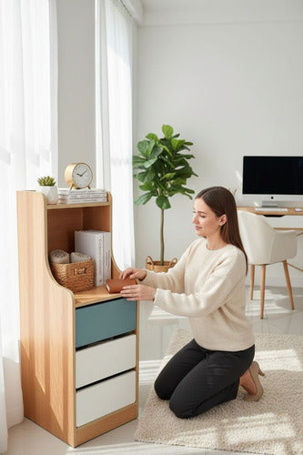 Velador Angosto Alto De Madera 3 Cajones 25*34*87cm Norplat Mate Madera