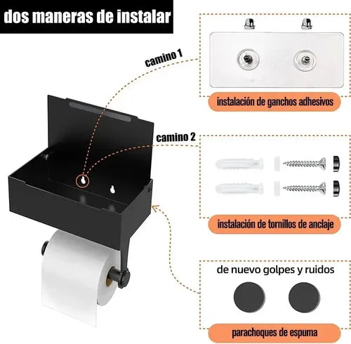 Soporte Porta Rollo Papel Higienico Norplat Confort Y Wipes Negro