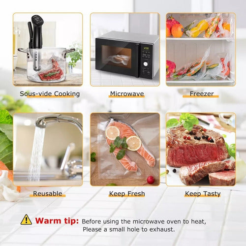 100 Bolsas Sellado Vacío Gofrada 28x35cm Para Sous Vide Transparente