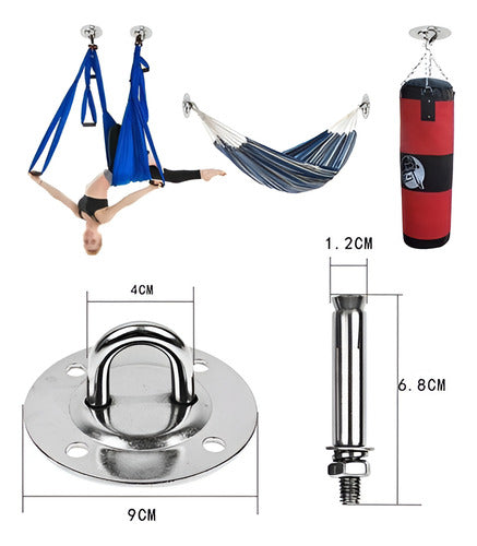 2 Gancho De Suspensión Anclaje Trx Yoga 90mm 500kg - Norplat Plateado