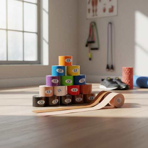 Cinta Kinesiológicas Vendaje Neuromuscular Tape X6pcs 5mx5cm Blanca - Negra - Piel