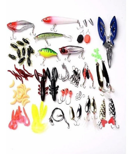 Kit De Pesca 101 Señuelos Alicates Anzuelos Vinilos Norplat Multicolor