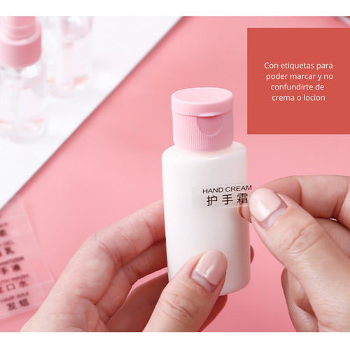 Kit De Viaje Portátil Botella Spray Dispensador Líquidos Celeste Transparente