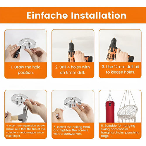 2 Gancho De Suspensión Anclaje Trx Yoga 90mm 500kg - Norplat Plateado