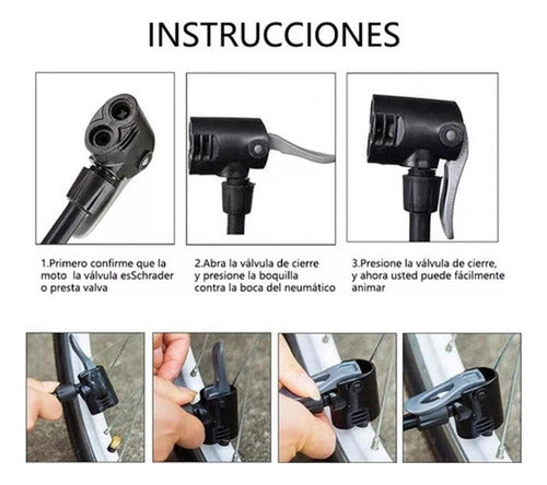 Bombin De Pie 120psi Valvulas Presta Schrader Bici - Norplat Negro