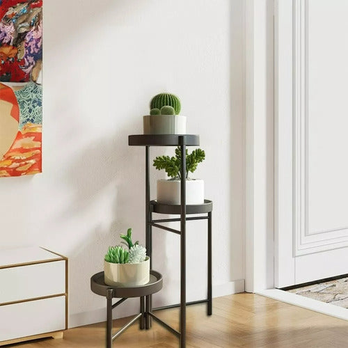 Pedestal Para 3 Plantas / Porta Maceteros Metalico - Norplat Negro Lisa