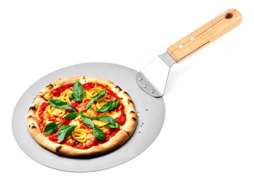 Pala De Pizza Redonda 30 Cm Acero Inox Con Mango De Madera Madera Clara