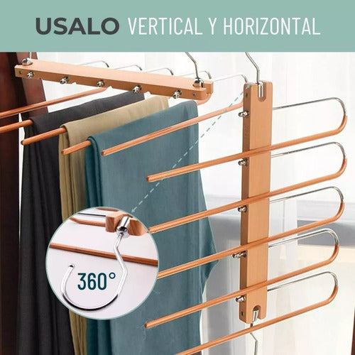 Colgador Pantalones Ganchos 5 En 1 Antideslizante - Norplat Madera